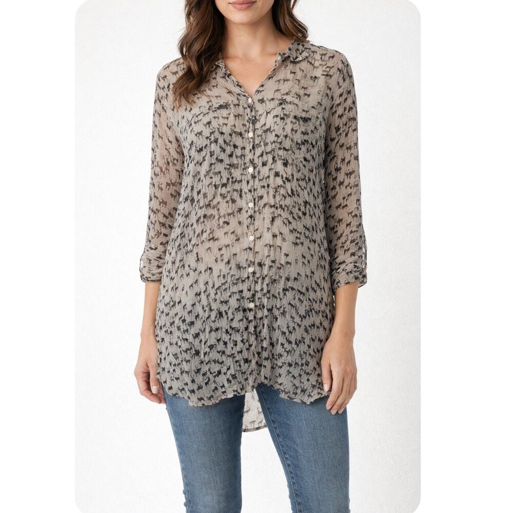 4 Love and Liberty by Johnny Was Silk sheer Crinkle tunic One Size Deer Y2K L15